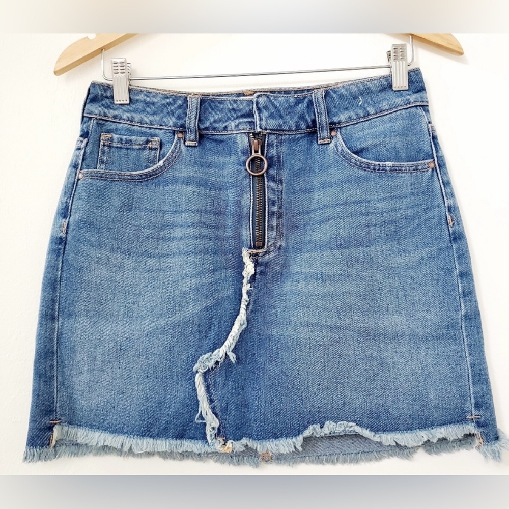 Pacsun blue raw fringe hem denim skirt